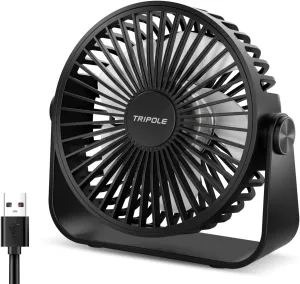 TriPole USB Desk Fan 4.5 Inches Portable Mini Fan Powerful 3 Speeds Wind Personal Desktop Fan with 360 Head Rotation for Home Office Car Indoor Outdoor Black Mini handheld fan for personal cooling