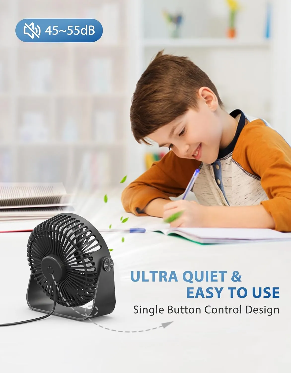 TriPole USB Desk Fan 4.5 Inches Portable Mini Fan Powerful 3 Speeds Wind Personal Desktop Fan with 360 Head Rotation for Home Office Car Indoor Outdoor Black