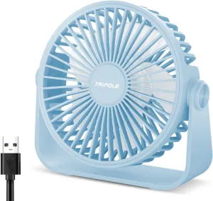 TriPole USB Desk Fan 4.5 Inches Portable Mini Fan Powerful 3 Speeds Wind Personal Desktop Fan with 360 Head Rotation for Home Office Car Indoor Outdoor Blue Mini handheld fan for personal cooling