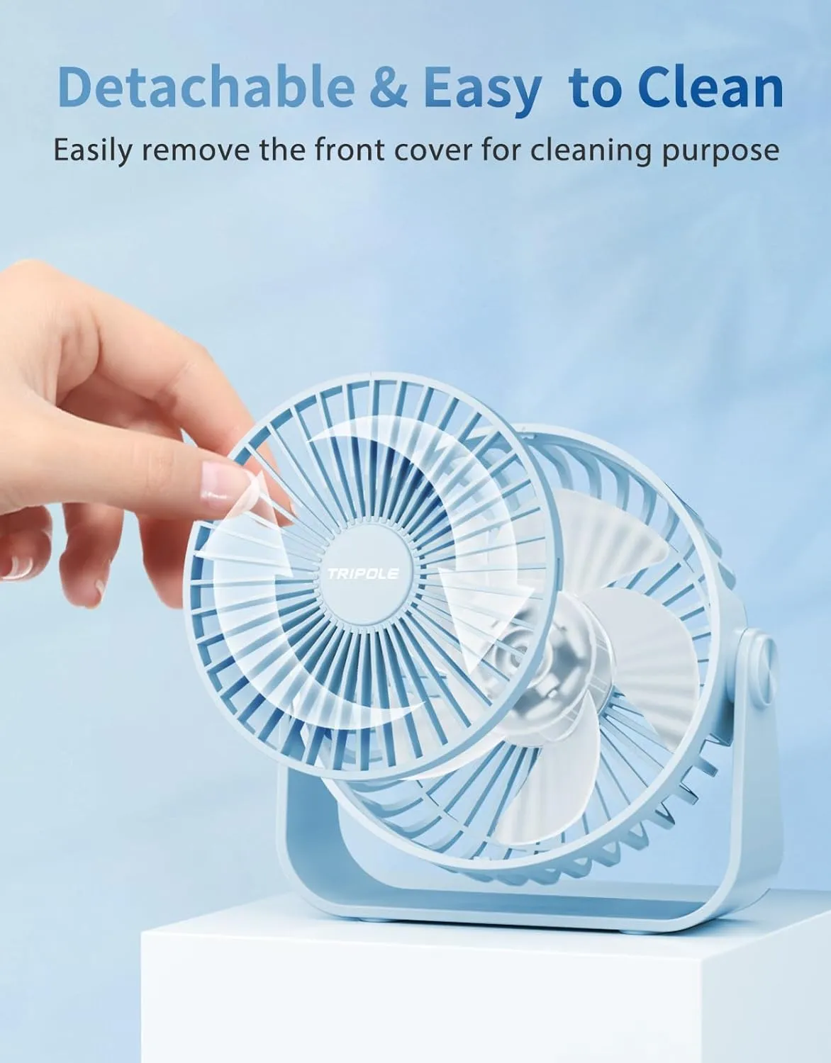 TriPole USB Desk Fan 4.5 Inches Portable Mini Fan Powerful 3 Speeds Wind Personal Desktop Fan with 360 Head Rotation for Home Office Car Indoor Outdoor Blue