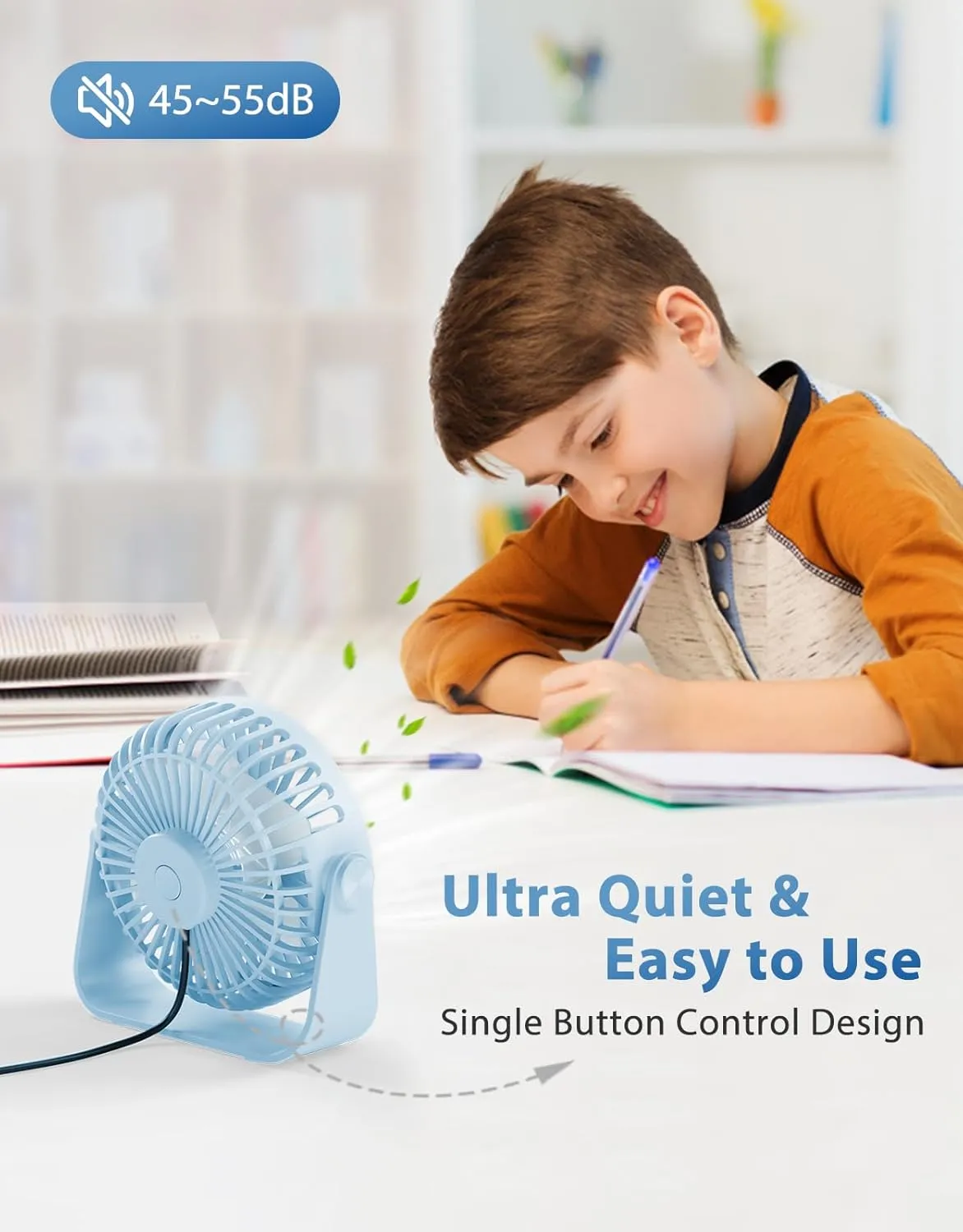TriPole USB Desk Fan 4.5 Inches Portable Mini Fan Powerful 3 Speeds Wind Personal Desktop Fan with 360 Head Rotation for Home Office Car Indoor Outdoor Blue