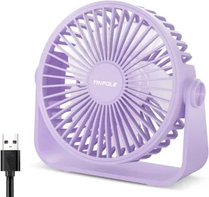 TriPole USB Desk Fan 4.5 Inches Portable Mini Fan Powerful 3 Speeds Wind Personal Desktop Fan with 360 Head Rotation for Home Office Car Indoor Outdoor Light Purple Mini handheld fan for personal cooling