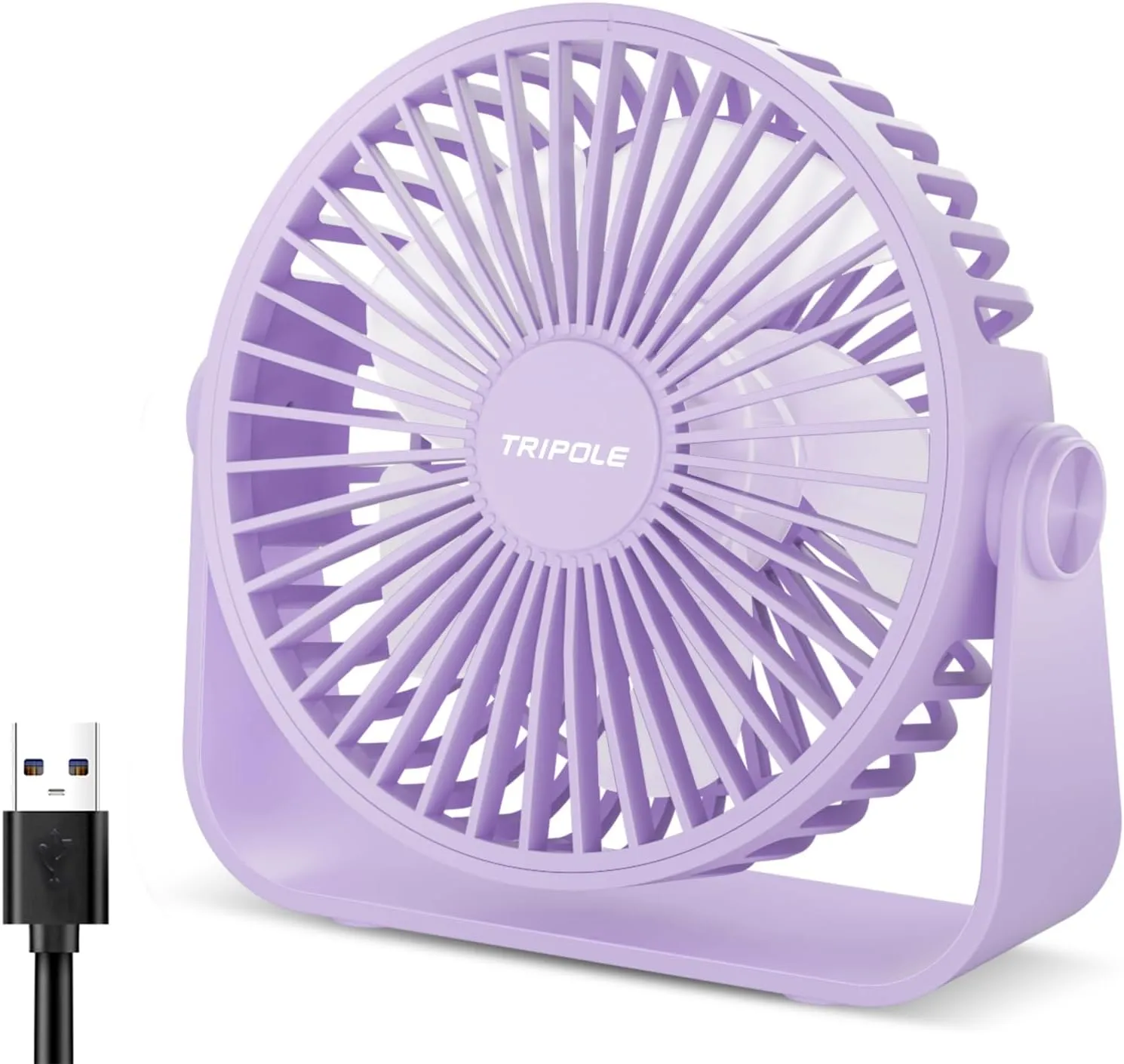 TriPole USB Desk Fan 4.5 Inches Portable Mini Fan Powerful 3 Speeds Wind Personal Desktop Fan with 360 Head Rotation for Home Office Car Indoor Outdoor Light Purple Mini handheld fan for personal cooling