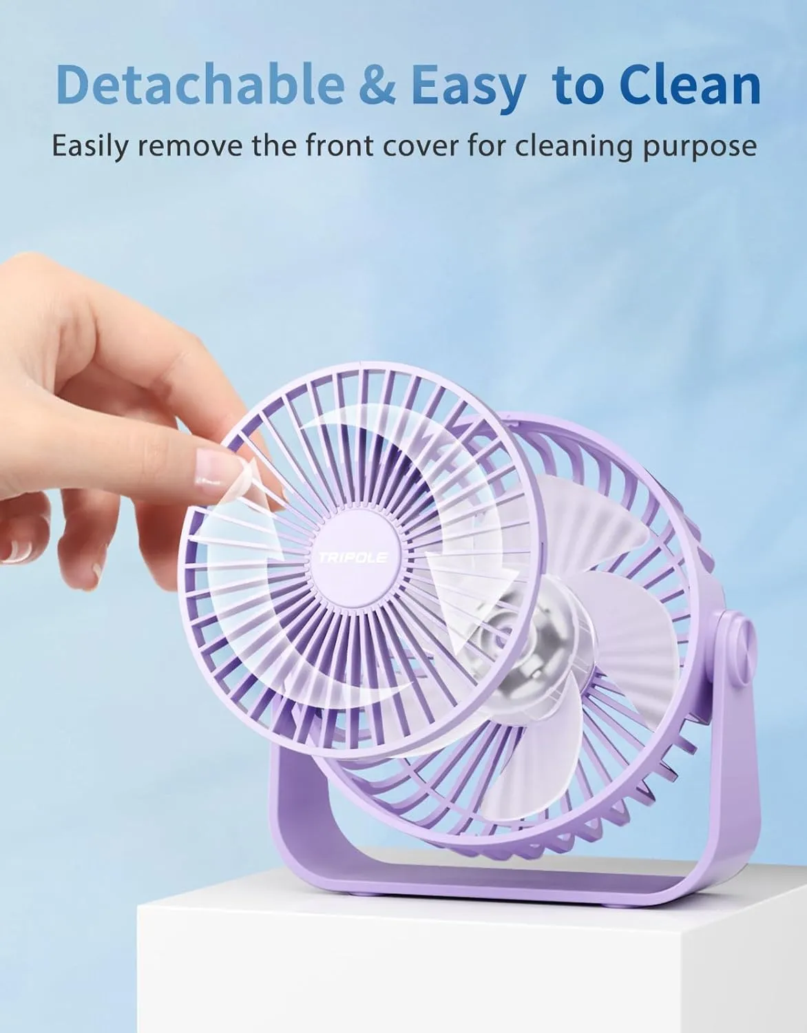 TriPole USB Desk Fan 4.5 Inches Portable Mini Fan Powerful 3 Speeds Wind Personal Desktop Fan with 360 Head Rotation for Home Office Car Indoor Outdoor Light Purple