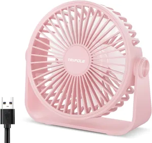 TriPole USB Desk Fan 4.5 Inches Portable Mini Fan Powerful 3 Speeds Wind Personal Desktop Fan with 360 Head Rotation for Home Office Car Indoor Outdoor Pink Mini handheld fan for personal cooling