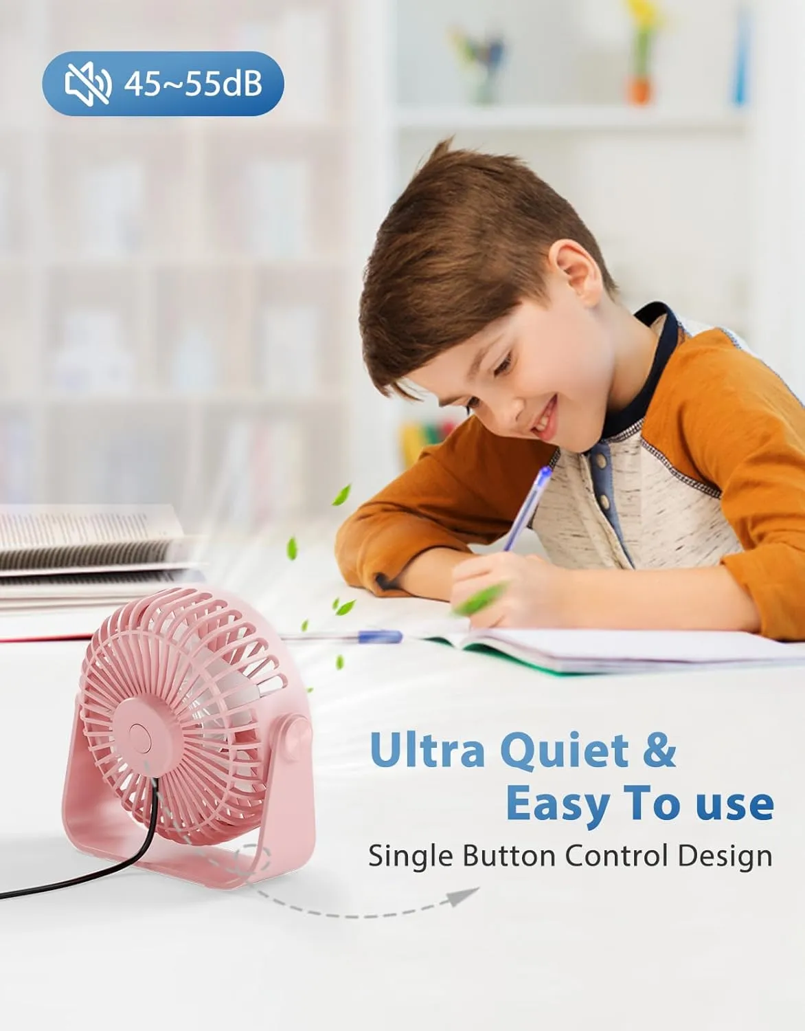 TriPole USB Desk Fan 4.5 Inches Portable Mini Fan Powerful 3 Speeds Wind Personal Desktop Fan with 360 Head Rotation for Home Office Car Indoor Outdoor Pink