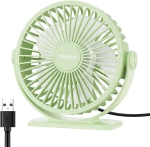 TriPole USB Desk Fan Mini Portable Fan, 3 Speeds Strong Breeze Small Electric Fans, 360 Rotation Quiet Plug In Personal USB Fans for Desktop Bedroom Office Table Travel Cruise, Green, 4.5in USB desktop fan for workspace