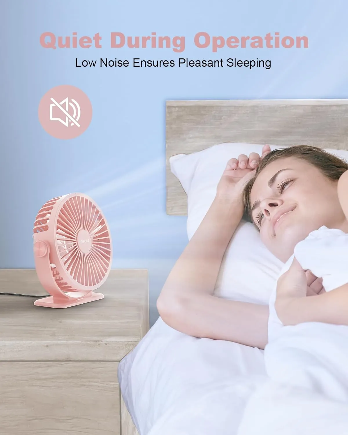 TriPole USB Desk Fan Mini Portable Personal Fan, 3 Speeds Adjustable Strong Breeze Small Electric Fan, 360 Rotation Quiet Plug In USB Fan for Desktop Bedroom Office Table Travel Cruise, Pink, 4.5in