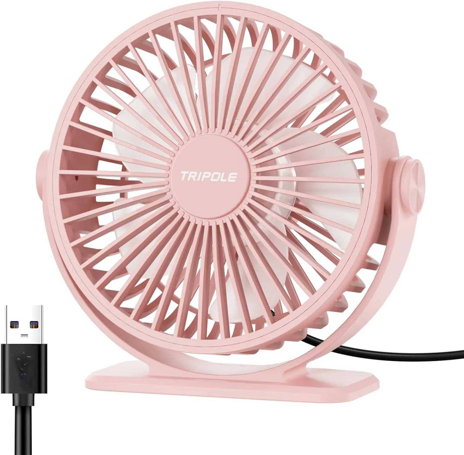 TriPole USB Desk Fan Mini Portable Personal Fan, 3 Speeds Adjustable Strong Breeze Small Electric Fan, 360 Rotation Quiet Plug In USB Fan for Desktop Bedroom Office Table Travel Cruise, Pink, 4.5in USB desktop fan for workspace