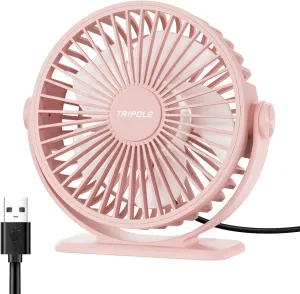 TriPole USB Desk Fan Mini Portable Personal Fan, 3 Speeds Adjustable Strong Breeze Small Electric Fan, 360 Rotation Quiet Plug In USB Fan for Desktop Bedroom Office Table Travel Cruise, Pink, 4.5in USB desktop fan for workspace