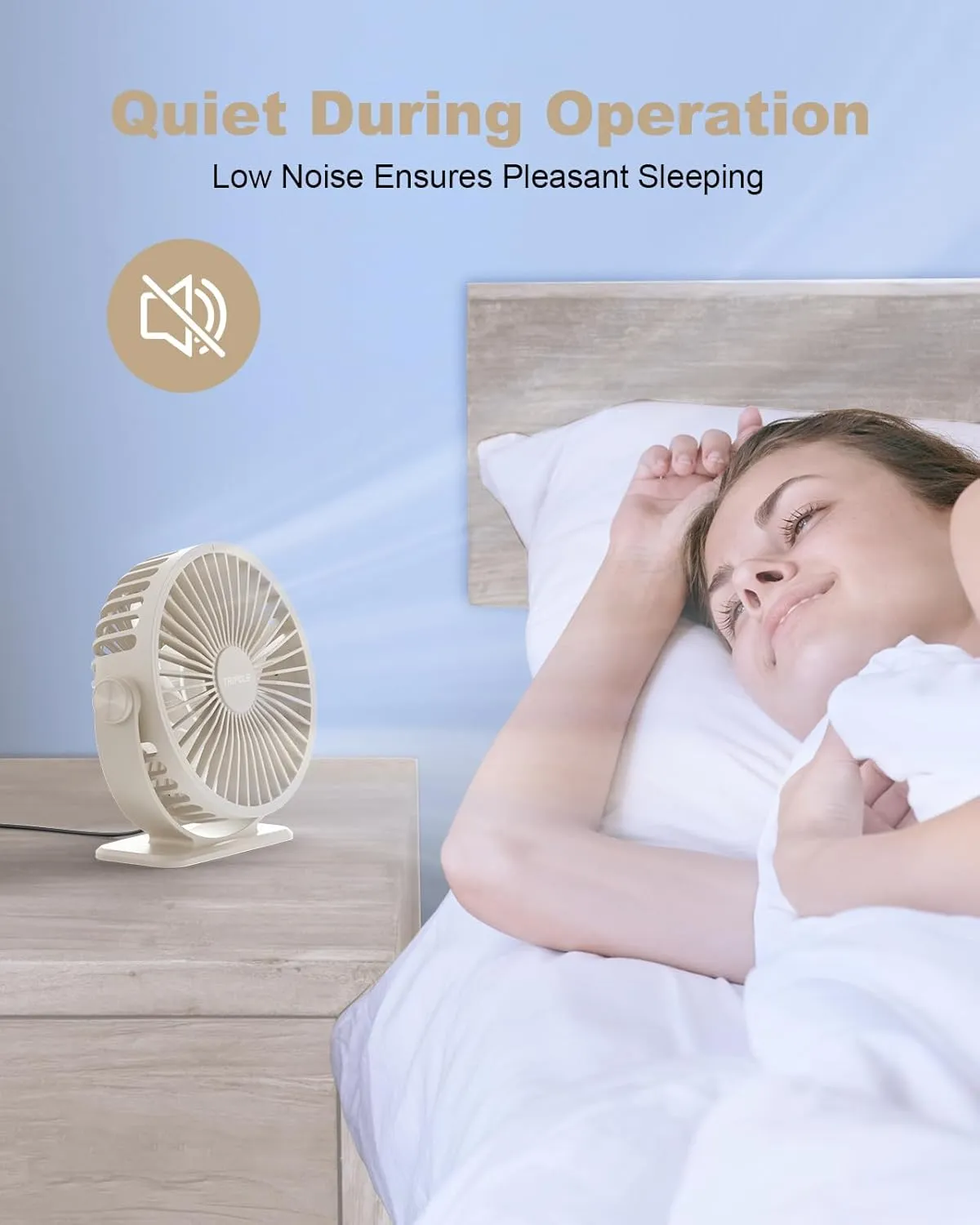 TriPole USB Desk Fan Small Portable Personal Fan, 3 Speeds Adjustable Strong Breeze Mini Electric Fan, 360 Rotation Quiet Plug In USB Fan for Desktop Bedroom Office Table Travel Cruise, Beige, 4.5in