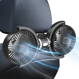 Trustnice USB Car Fan for Backseat for Kids, Dual Head Car Seat Fan Independently Controlled 360 Rotatable Powerful 3-Speed Vehicle rear headrest Air Circulation Cooling Fans for SUV Truck Sedan 360-degree rotating fan for home use