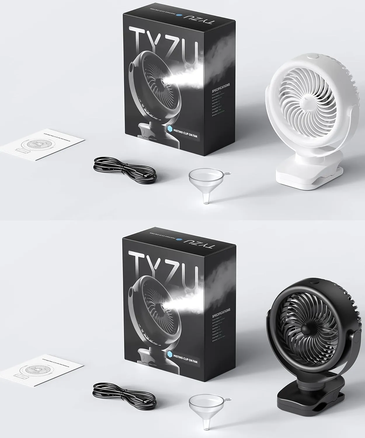 TYZU 7 Inch Portable Misting Fan 4000mAh Battery 360 Rotatable 130mlTank 4 Speeds and Timer, Fan for Baby, Office,Travel,Treadmill, Outdoors Camping,Golf Cart