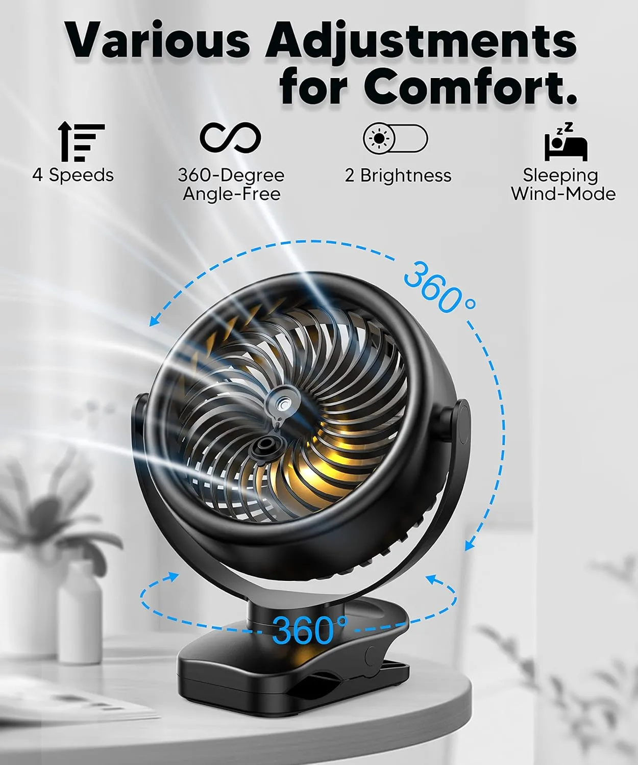 TYZU 7 Inch Portable Misting Fan 4000mAh Battery 360 Rotatable 130mlTank 4 Speeds and Timer, Fan for Baby, Office,Travel,Treadmill, Outdoors Camping,Golf Cart