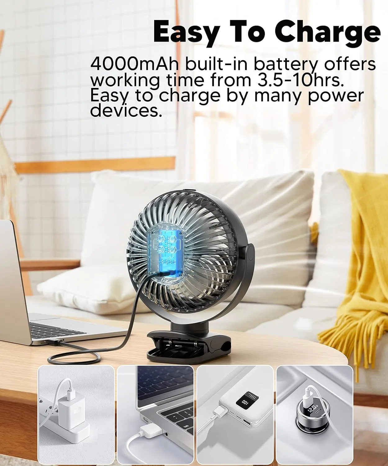 TYZU 7 Inch Portable Misting Fan 4000mAh Battery 360 Rotatable 130mlTank 4 Speeds and Timer, Fan for Baby, Office,Travel,Treadmill, Outdoors Camping,Golf Cart