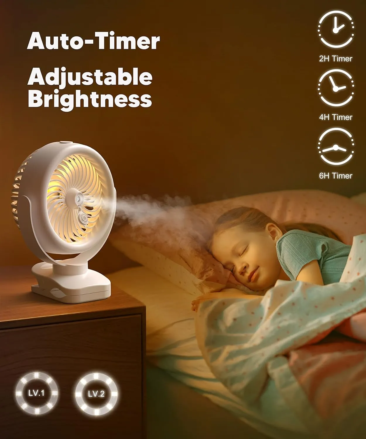 TYZU 7 Inch Portable Misting Fan 4000mAh Battery 360 Rotatable 130mlTank 4 Speeds and Timer, Fan for Baby, Office,Travel,Treadmill, Outdoors Camping,Golf Cart