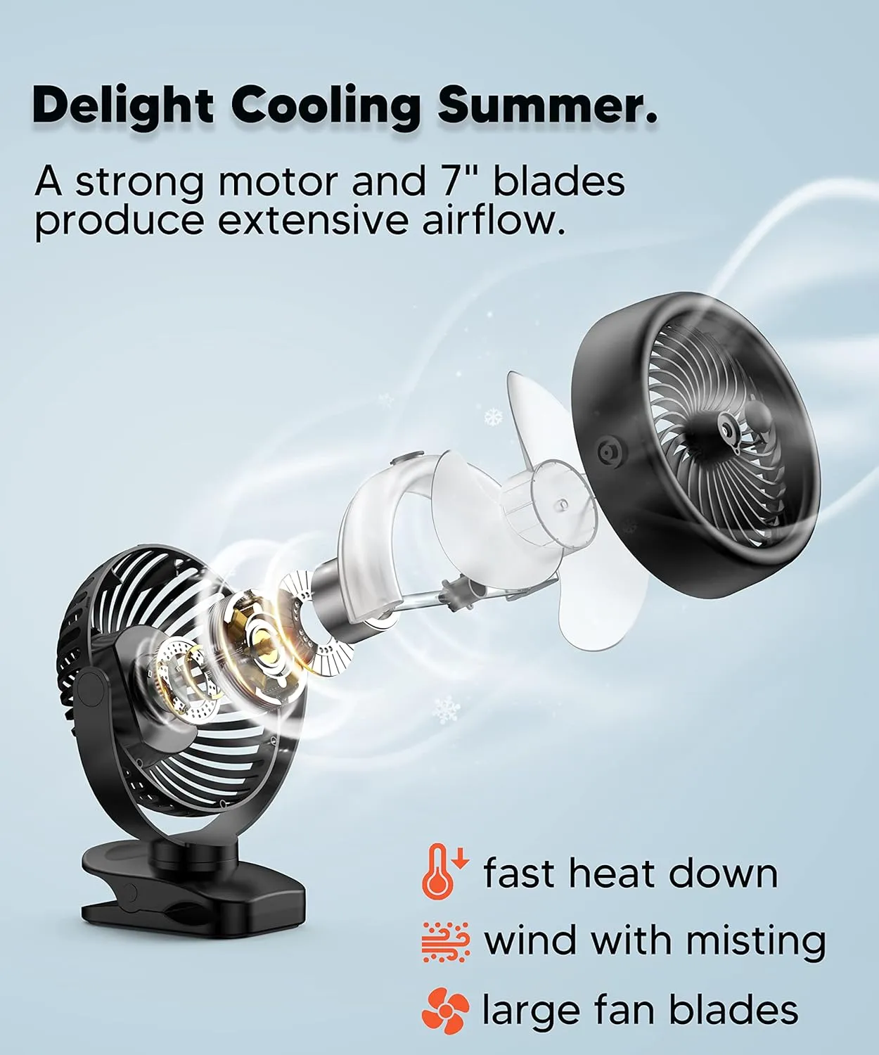TYZU 7 Inch Portable Misting Fan 4000mAh Battery 360 Rotatable 130mlTank 4 Speeds and Timer, Fan for Baby, Office,Travel,Treadmill, Outdoors Camping,Golf Cart