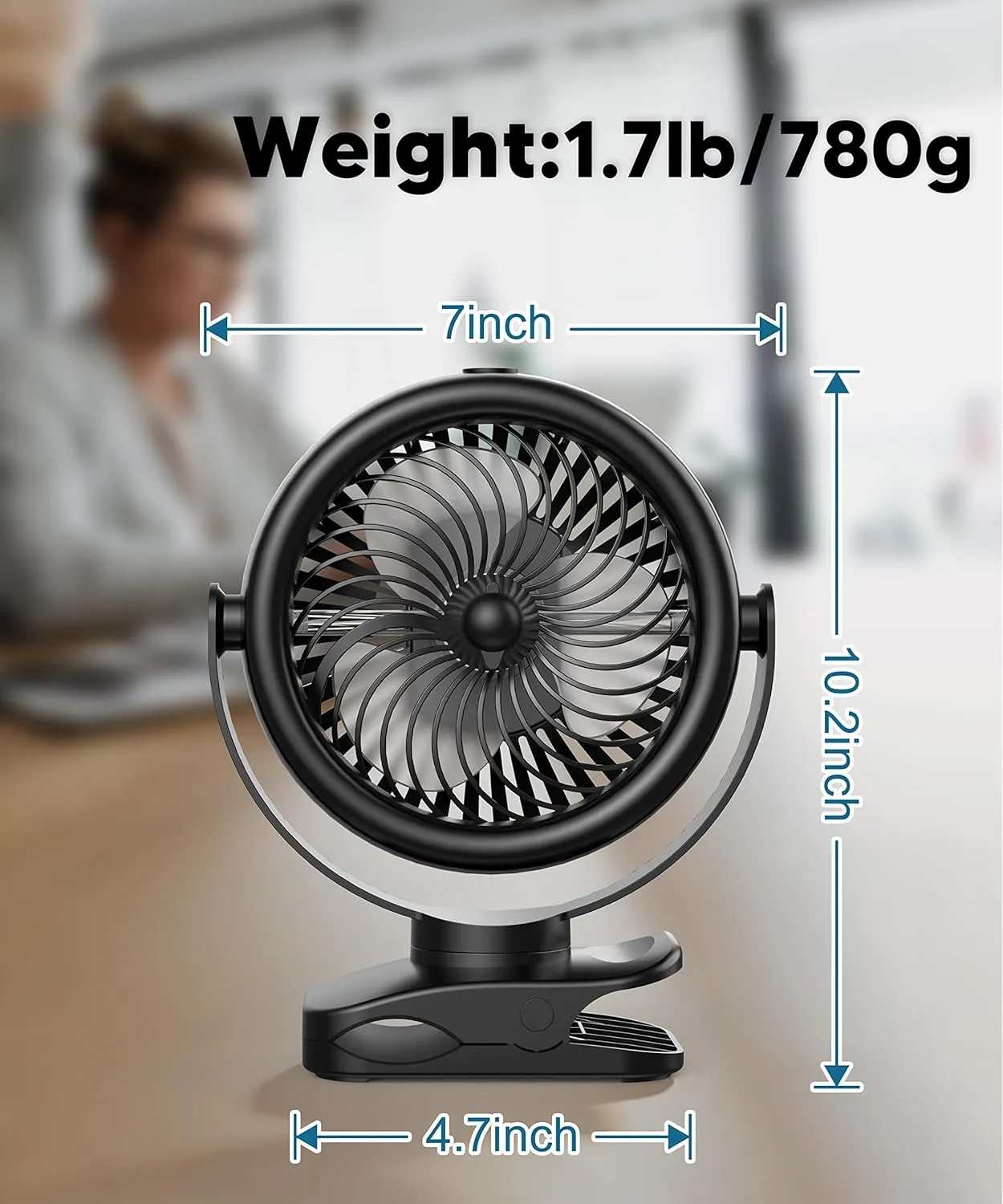 TYZU 7 Inch Portable Misting Fan 4000mAh Battery 360 Rotatable 130mlTank 4 Speeds and Timer, Fan for Baby, Office,Travel,Treadmill, Outdoors Camping,Golf Cart