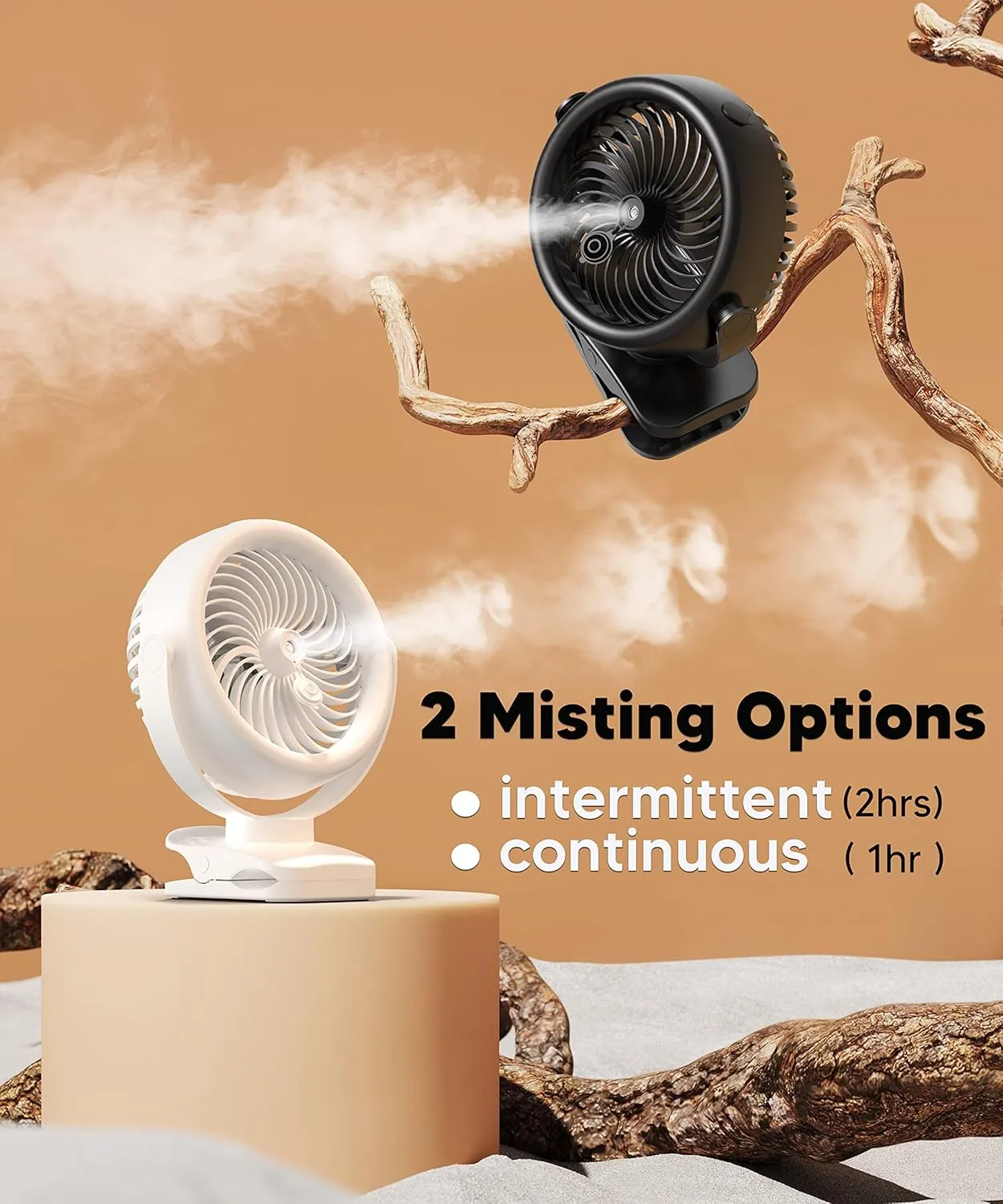 TYZU 7 Inch Portable Misting Fan 4000mAh Battery 360 Rotatable 130mlTank 4 Speeds and Timer, Fan for Baby, Office,Travel,Treadmill, Outdoors Camping,Golf Cart