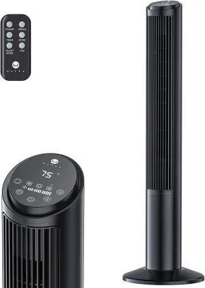 U ULTTY Tower Fan for Bedroom, Standing Fan that Blows Cold Air for Home, 28dB Quiet for Sleep, Remote, 80 Oscillation, 15H Timer, 25ft/s Velocity, 3 Speeds, 4 Modes, Bladeless 40 inch, Black Tower bladeless fan for modern homes