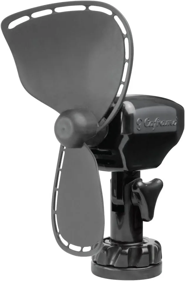 Ultimate Fan from by Caframo. Grill-free, whisper-quiet 24V fan with shock-absorbing FingerSafe blades, 2-speeds, direct wire connection. Made in Canada Fan with safety blade design