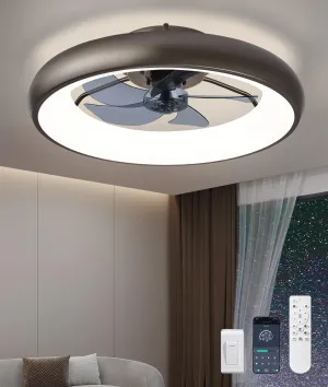 Ultra Low Profile Ceiling Fans with Lights and Remote Ultra Quiet 25 dB, 21" Modern Flush Mount LED Ceiling Fan Fandelier Ceiling Fan for Bedroom App-controlled remote fan for convenience