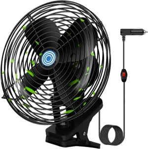 Ultra-Quiet Portable Car Fan, 8 Inch clip-on Cigarette Lighter Fan forTruck, Boat, Buses, Tractor,Camper Solar-powered car fan for ventilation