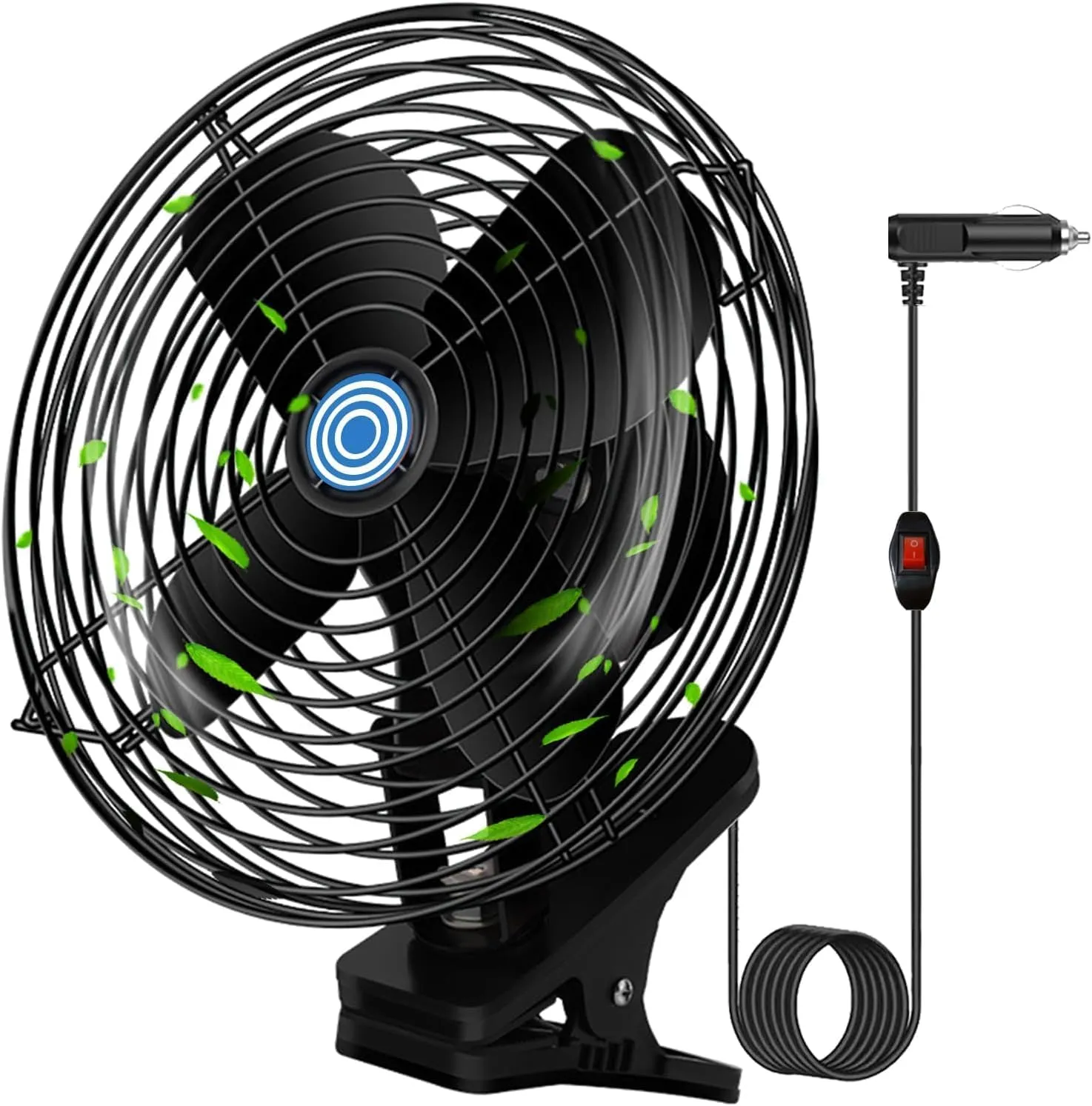 Ultra-Quiet Portable Car Fan, 8 Inch clip-on Cigarette Lighter Fan forTruck, Boat, Buses, Tractor,Camper Solar-powered car fan for ventilation