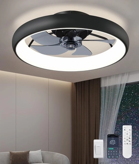 Ultra Low Profile Ceiling Fans with Lights and Remote Ultra Quiet 25 dB, 21" Modern Flush Mount LED Ceiling Fan Fandelier Ceiling Fan for Bedroom Kitchen App-controlled remote fan for convenience