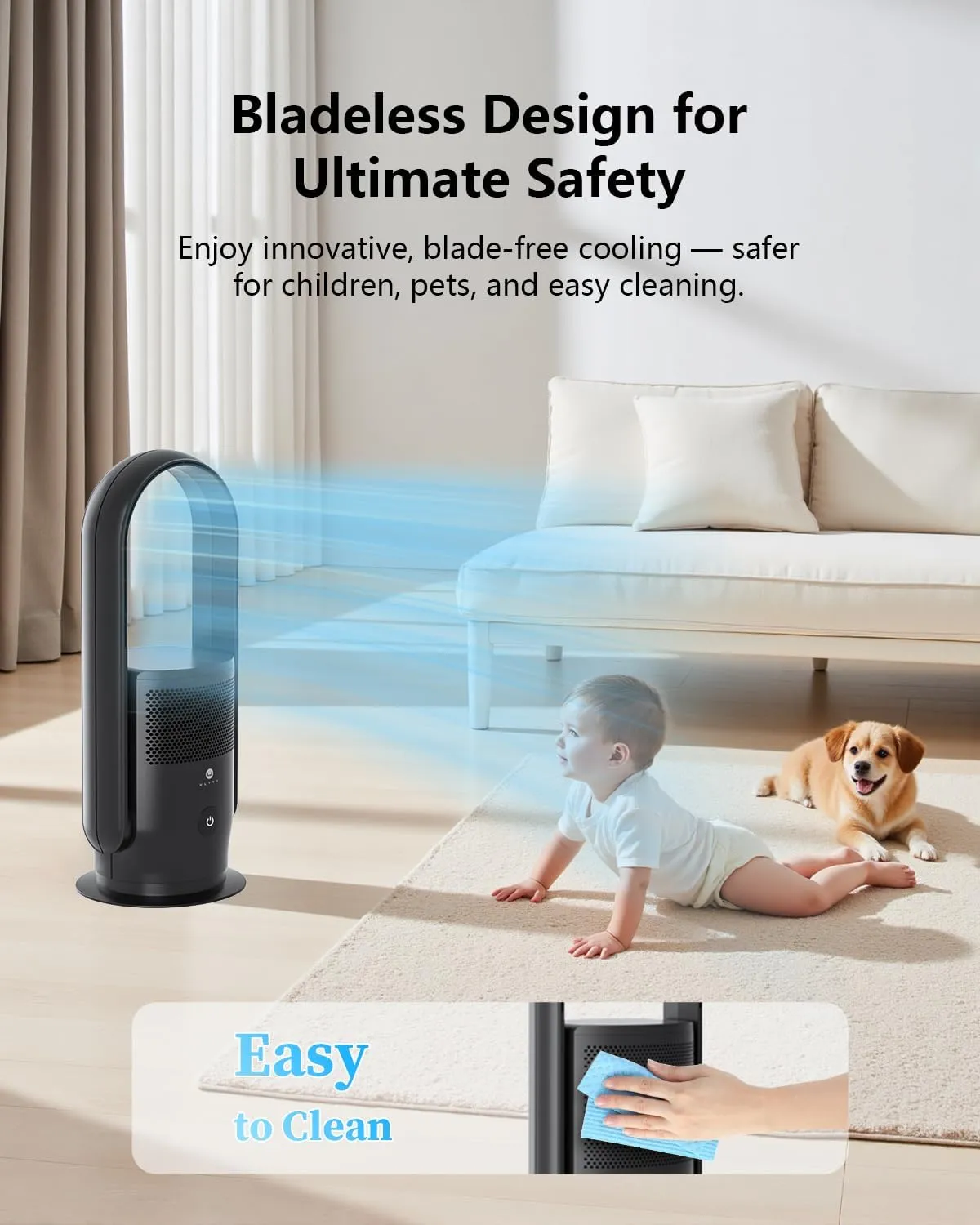ULTTY Bladeless Tower Fan and Air Purifier in one, 90 Oscillating Bladeless Fan with Remote, Touch, 8H Timer, Floor Fans for Bedroom Whole Room Home Office R021, Black