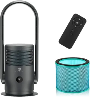 ULTTY Bladeless Tower Fan and Air Purifier in one, 90 Oscillating Bladeless Fan with Remote, Touch, 8H Timer, Floor Fans for Bedroom Whole Room Home Office R021, Black Fan with safety blade design
