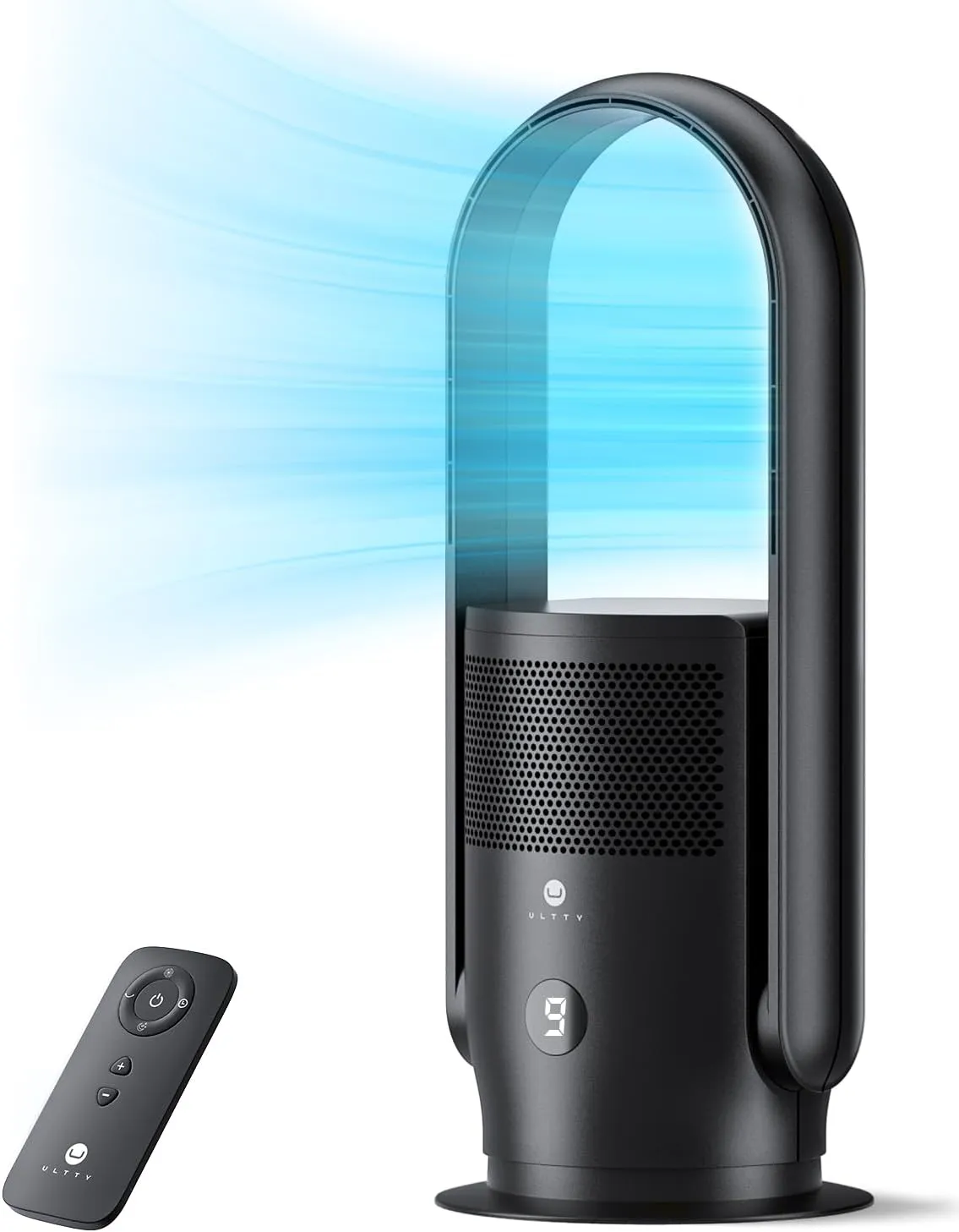 ULTTY Bladeless Tower Fan and Air Purifier in one, 90 Oscillating Bladeless Fan with Remote, Touch, 8H Timer, Floor Fans for Bedroom Whole Room Home Office R021, Black