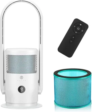 ULTTY Bladeless Tower Fan and Air Purifier in one, 90 Oscillating Bladeless Fan with Remote, Touch, 8H Timer, Floor Fans for Bedroom Whole Room Home Office R021,White Tower bladeless fan for modern homes