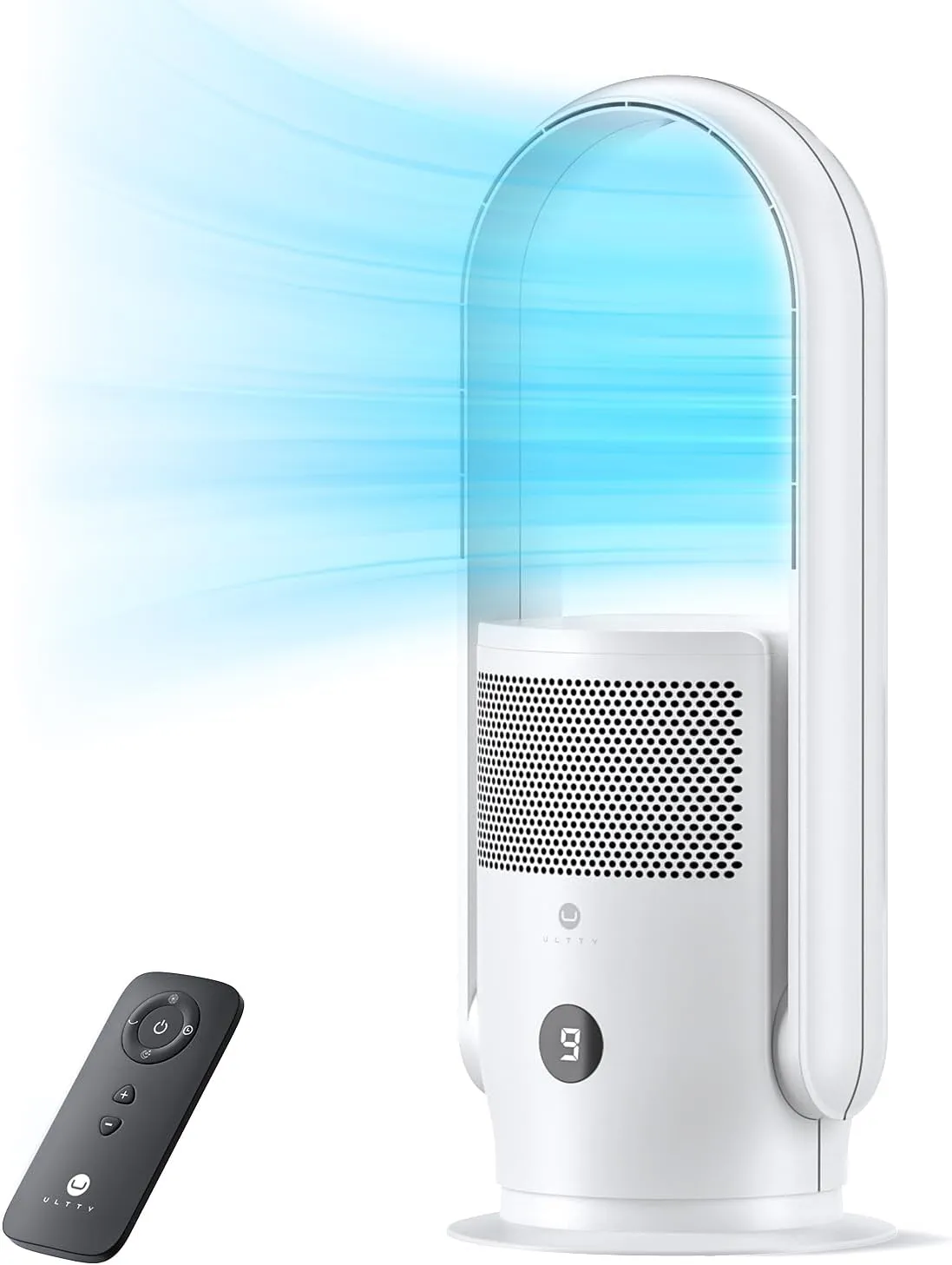 ULTTY Bladeless Tower Fan with Air Purifier, 90 Oscillating Bladeless Fan with Remote, Touch, 8H Timer, Floor Fans for Bedroom Whole Room Home Office R021, White