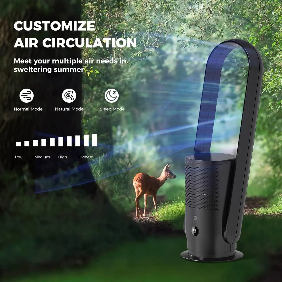 ULTTY Bladeless Tower Fan with HEPA Filter, 90 Oscillating Tower Fan, Remote Control, Touch, 8H Timer, 9 Speeds, Powerful Floor Fan for Bedroom Room Home Office, CR022, Black