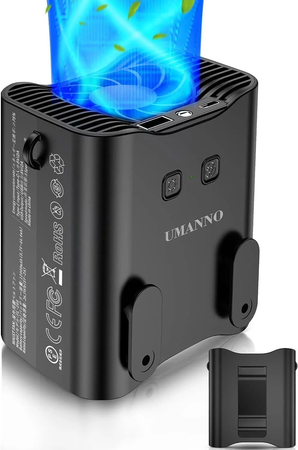 UMANNO Waist Fan 12000mAh Rechargeable,Portable Fan with over 24H Working Time, 9500RPM Strong Airflow Wearable Belt Fan Personal Waist Clip Fan for Clothes Shirt Farm Work Hiking (Black, Medium) Waist-mounted portable fan for outdoor use