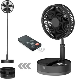 UN UNITEDTIME Foldable Fan Foldaway Oscillating with Remote Control, 10800mAh Battery Operated Fans, Portable for Outdoor, Courtyard, Beach,Travel, Room,4 Speeds, with Timer night light (Black) Battery-powered portable fan