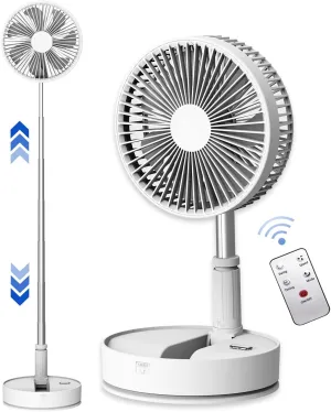 UN UNITEDTIME Oscillating Fan with Remote Control, 7200mAh Rechargeable Battery Operated Travel for Camping, 4 Speed, Timer, Height Adjustment Portable Foldable Fan for Travel, Outdoor, Home (White) Battery-powered portable fan