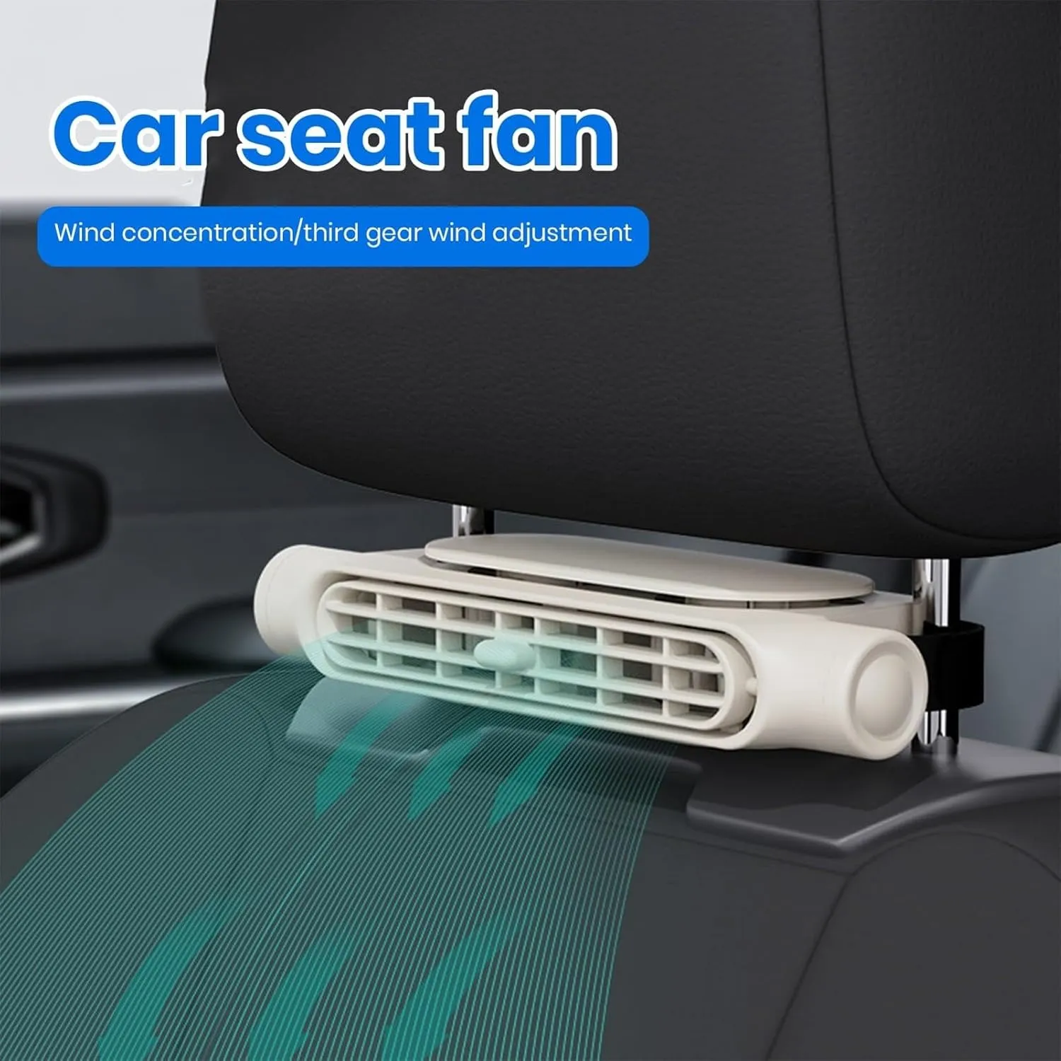 Universal Rear Seat Cooling Fan with Type-C USB Cable - 3-Speed Adjustable, Safe Gentle Airflow, Headrest Mount for Stable Use - Ideal for SUV, Truck Passengers, Pets & Family Travel (B)