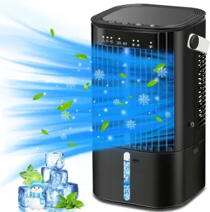 Upgraded Portable Air Conditioners- Evaporative Air Cooler,Portable AC with 3 Wind Speed & Mist, Mini Cooling Fan Personal Air Conditioner with 7 Night Light & 2-4H Timer for Bedroom Office Home-Black Desktop fan with humidification feature