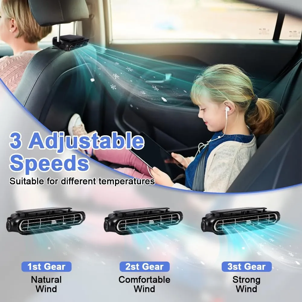 Usb Car Cooling Fans For Backseat, 2025 New Car Fan Kids Baby 3 Speeds Portable Neck Seat Fan, Air Circulation For All Vehicle Jeep Van Truck