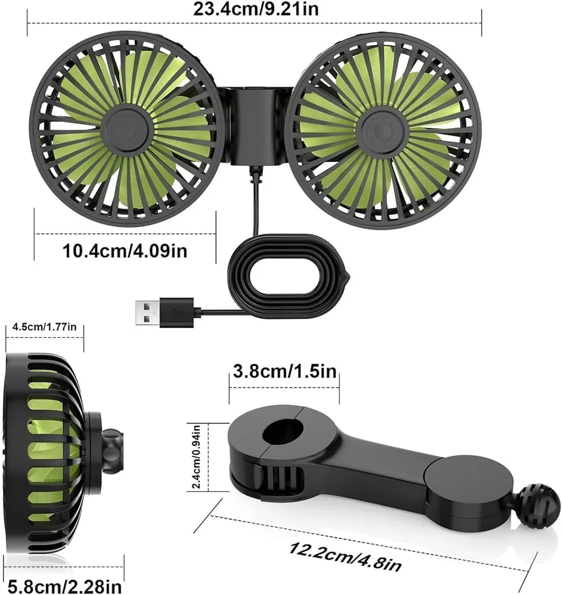 USB Car Cooling Fans for Backseat: Dual Head Car Fan for Kids 360 Rotatable Vehicle Rear Headrest, Powered Cooling Fans 3 Speed Separate Controlle, Powerful Electric Air Circulation Fan(Style B,1pc)
