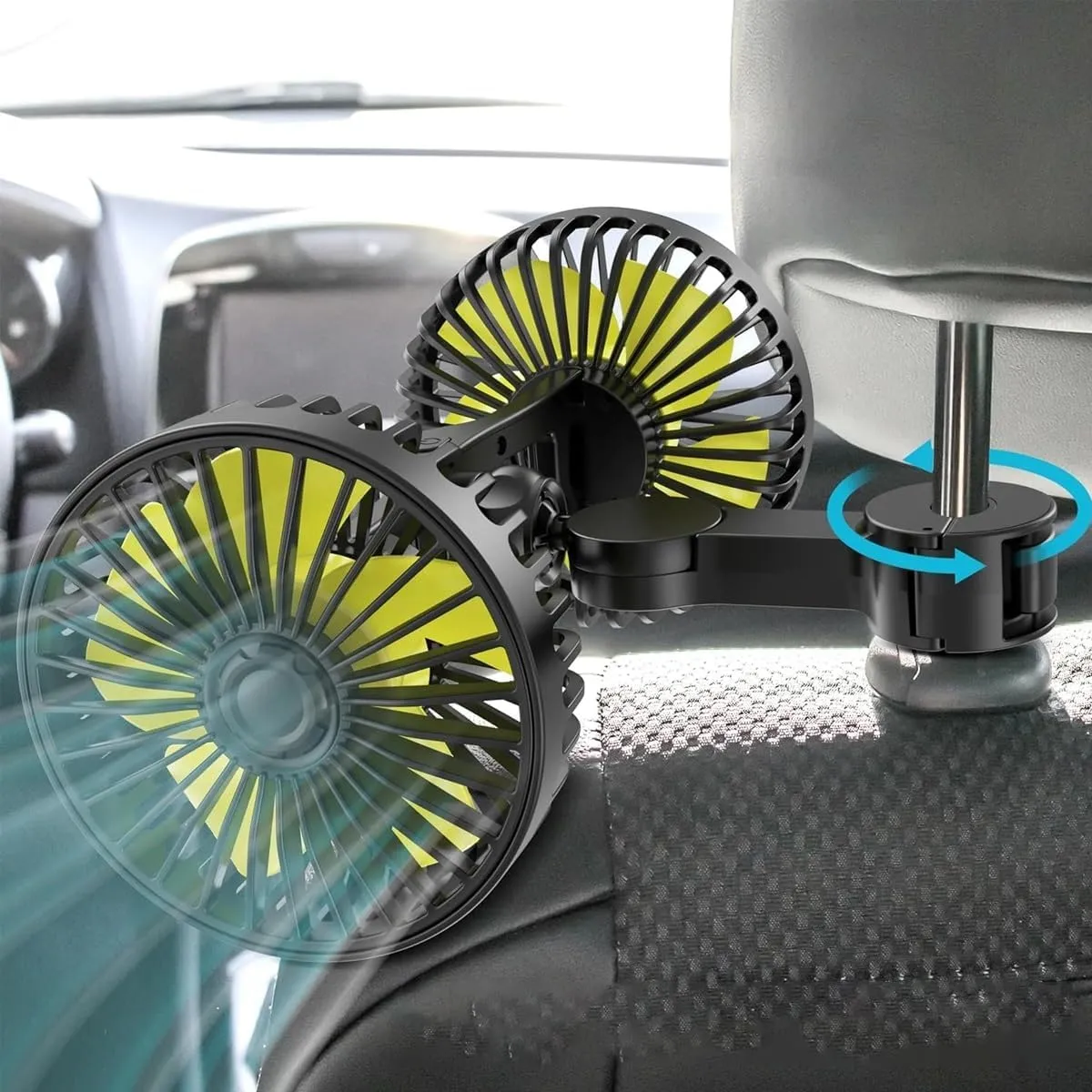 USB Car Cooling Fans for Backseat: Dual Head Car Fan for Kids 360 Rotatable Vehicle Rear Headrest, Powered Cooling Fans 3 Speed Separate Controlle, Powerful Electric Air Circulation Fan(Style B,1pc)