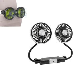 USB Car Cooling Fans for Backseat: Dual Head Car Fan for Kids 360 Rotatable Vehicle Rear Headrest, Powered Cooling Fans 3 Speed Separate Controlle, Powerful Electric Air Circulation Fan(Style B,1pc) Rear-mounted fan for childrens safety