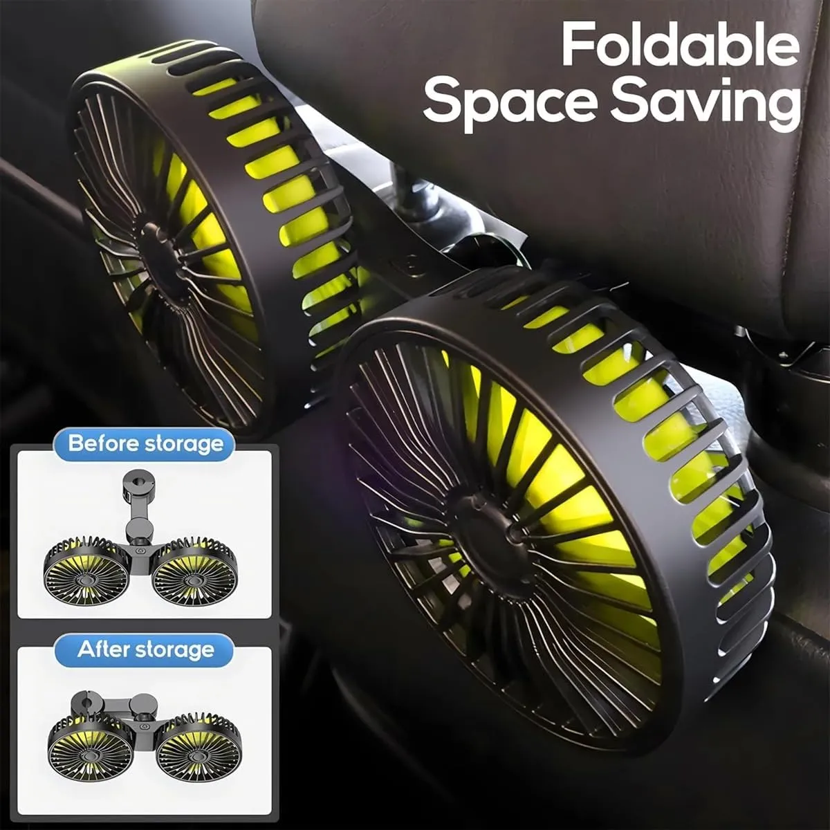 USB Car Cooling Fans for Backseat: Dual Head Car Fan for Kids 360 Rotatable Vehicle Rear Headrest, Powered Cooling Fans 3 Speed Separate Controlle, Powerful Electric Air Circulation Fan(Style B,1pc)