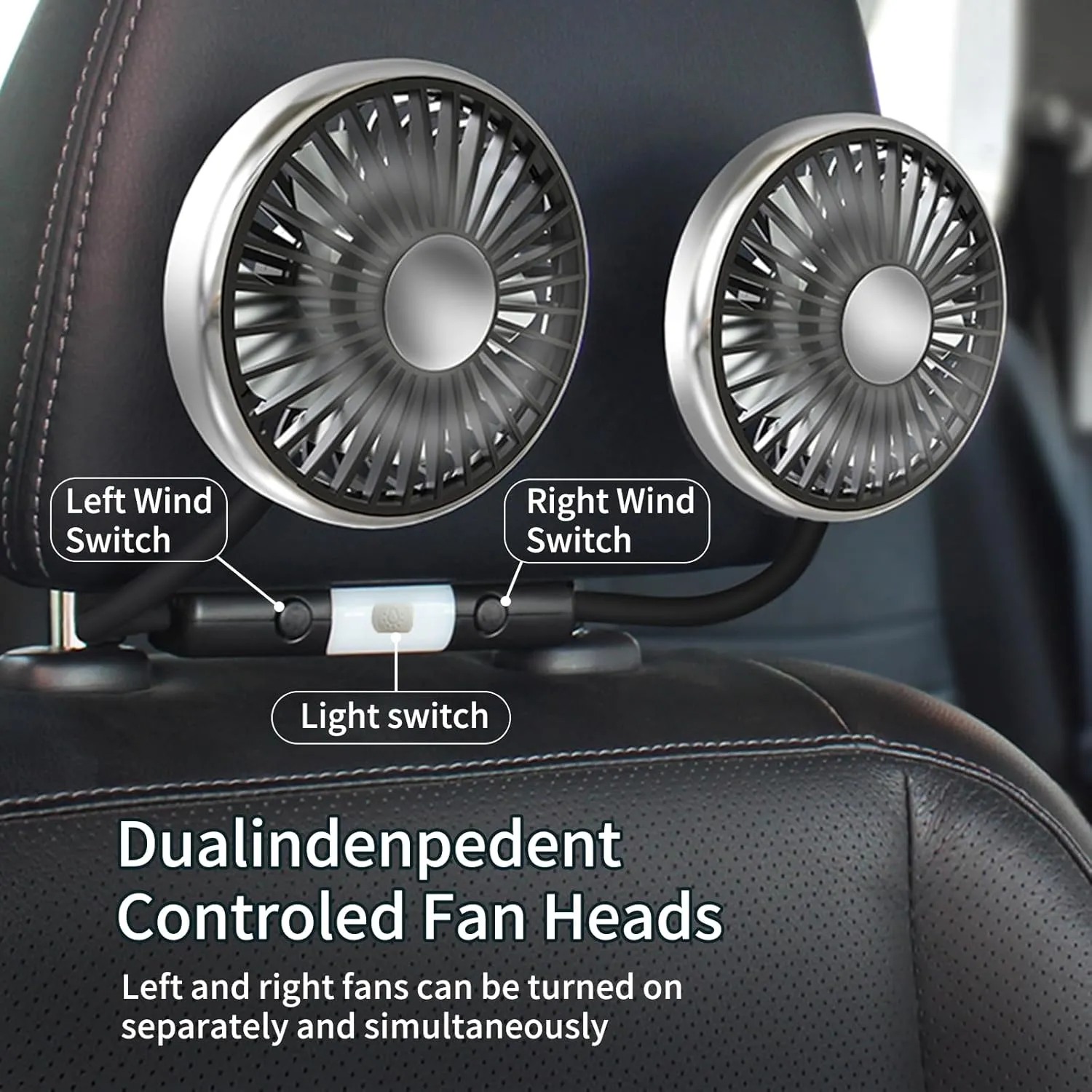 USB Car Fan for Backseat - Dual Head 360 Rotatable Car Cooling Fan with 3 Speeds, Strong Airflow & Quiet Operation - Flexible Clip Design for Cars, Trucks and Long Drives 360-degree rotating fan for home use