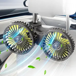 USB Car Fan for Backseat, Dual Rear Seat Fans for Kids, Strong Wind Car Rear Headrest Fan for Baby, 360 Rotatable Cooling Air Conditioner for Sedan SUV Truck Van Vehicles - Low Noice 360-degree rotating fan for home use