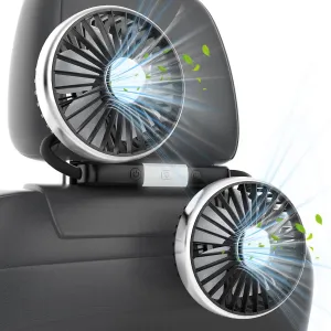 USB Car Fan for Backseat: Dual Rearseat Fans for Kids Separated Controlled Heads and 2 LED Lights 360 Rotatable Cooling 3 Speeds Auto Cooler for Honda Civic Ford Toyota Wranger Sahara Grand Cherokee 360-degree rotating fan for home use
