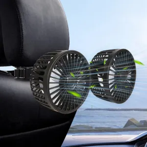 USB Car Fans for Backseat for Kids - Dual Head 360 Rotatable Electric Car Fan with 3 Speeds, Adjustable Portable Cooling Air Circulation Fan for Rear Seat, Compatible with SUV, RV, Sedan, Truck Rear-mounted fan for childrens safety