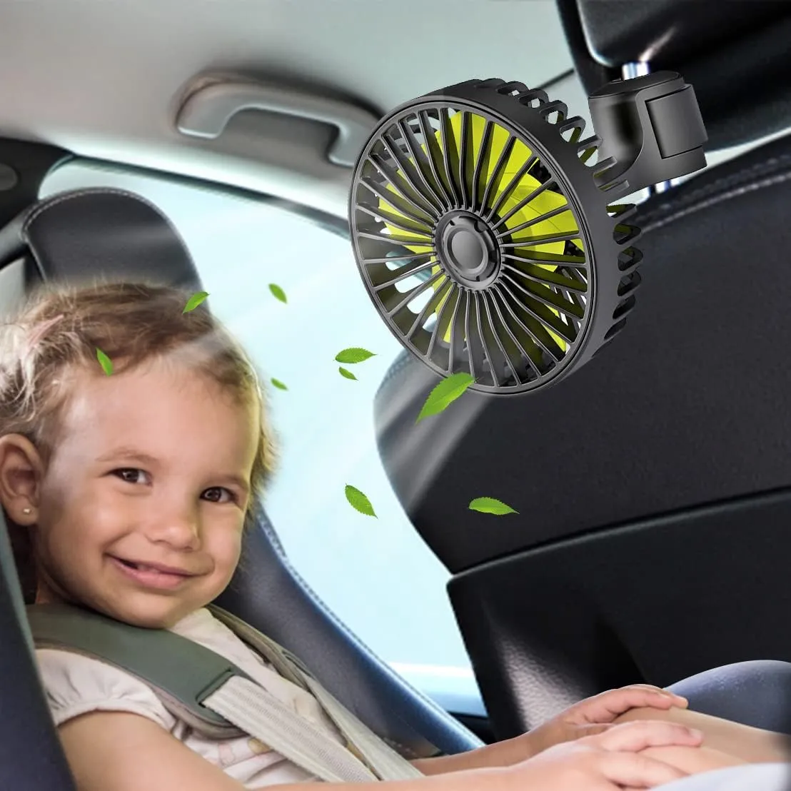 USB Car Seat Fans for Backseat Baby, Electric 5V USB Car Cooling Fan for Car Rear Seat Baby Kids Passengers(USB Powered Only, No Battery) Solar-powered car fan for ventilation